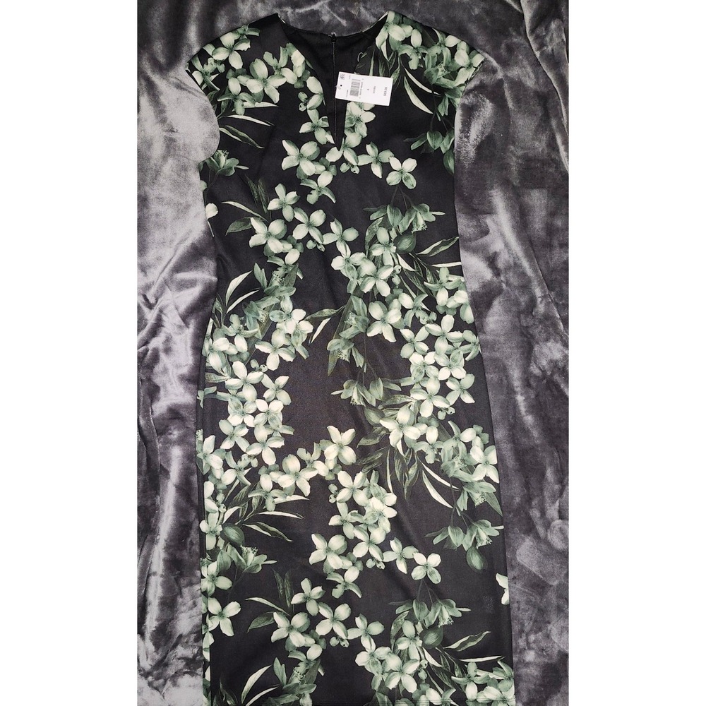 Connected Apparel‎ Women's Dress Size 4 Floral Print Black Cap Sleeve V-Neck